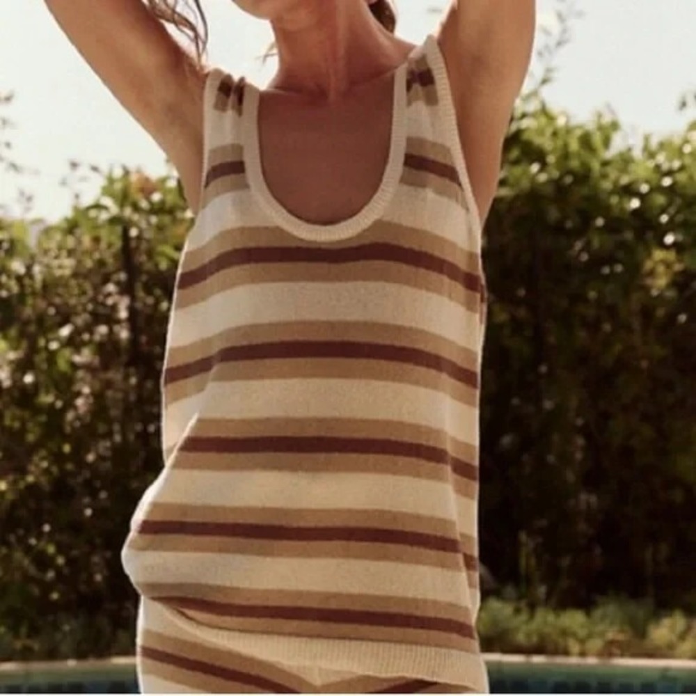 FREE PEOPLE BEACH Women Medium Vista Stripe Cotton Blend Tank Sweater Boho Coast